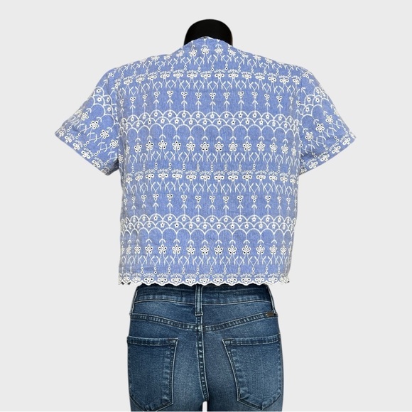 Zara NEW Floral Embroidered Blue White Crop Top Medium Feminine Cottagecore Boho - Picture 4 of 7